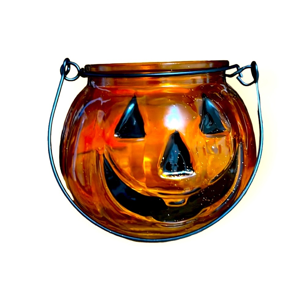 Greenbrier Inter Glass Votive Holder 3" Smiling Jack-o'-Lantern NWT Set of 2